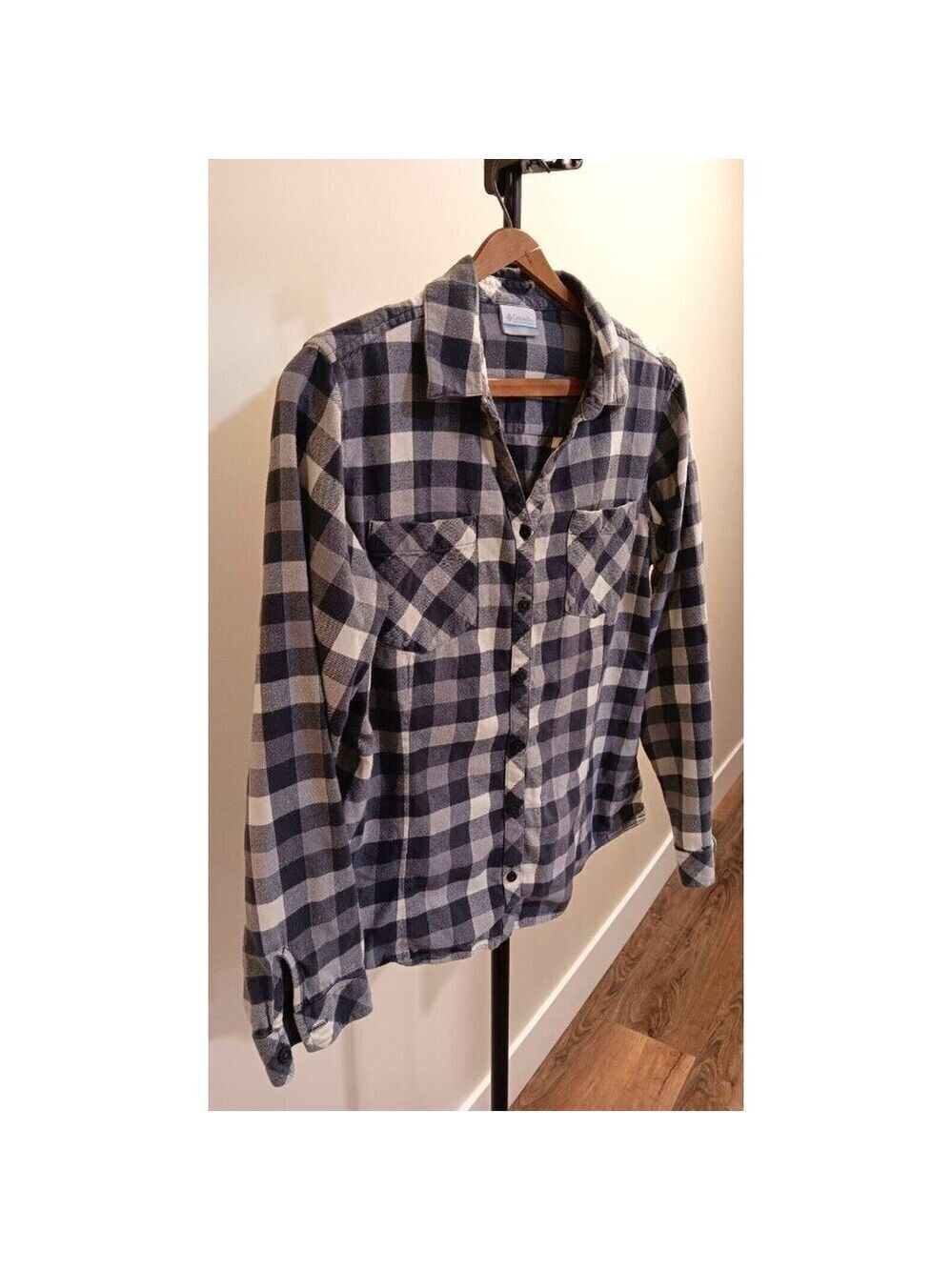 Large Columbia Button Up Plaid Long Sleeve Shirt Mens Gray Good Condition